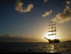 Pirate ship sunset