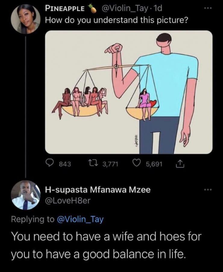 Wife and hoes - got to keep in balance