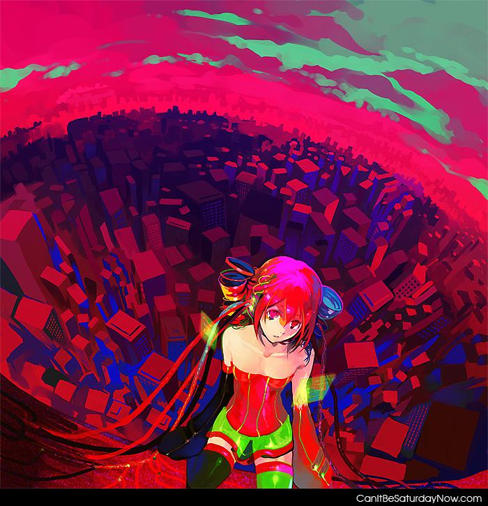 Red world - painting of a red world and a girl