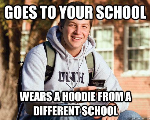 Goes to your school - wears a hoodie from a different school
