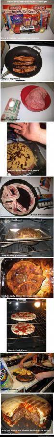 One nasty pizza - Bacon and cheese stuffed pizza. ( Click image for larger image )