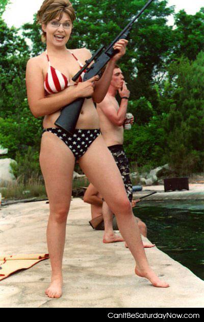 Swim gun - in a swim suit with guns