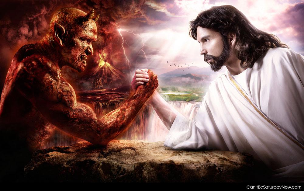 Devil vs god - who would win in an arm wrestle