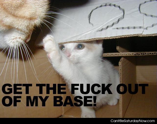 Our my base - cat says get out my base